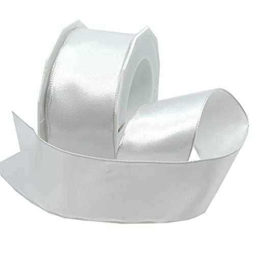 Morex Ribbon Wired Satin Ribbon, Gift Wrapping, Christmas and Wedding D?cor, Silk Ribbons for Crafting and Floral Arrangements, 1-1/2 inch by 10 Yards, White