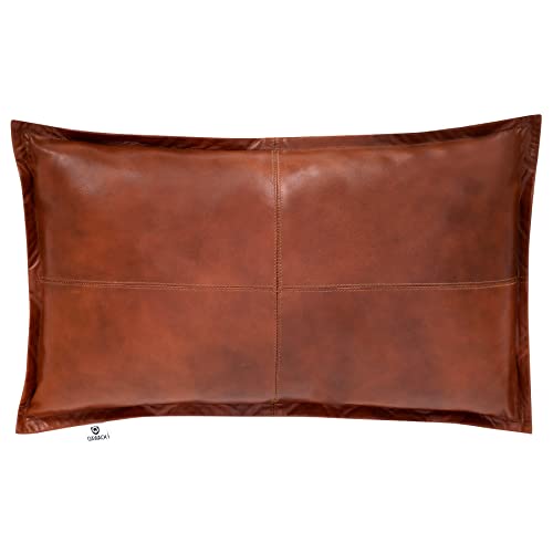 Lambskin Leather Pillow Cover 16x24 Tan Antique Box - Premium Throw Cushion Case