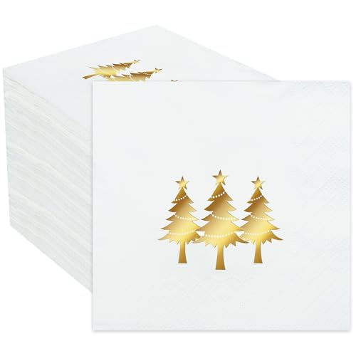Christmas Gold Foil Cocktail Napkins 100 Pack 5x5 Inches Party Supplies