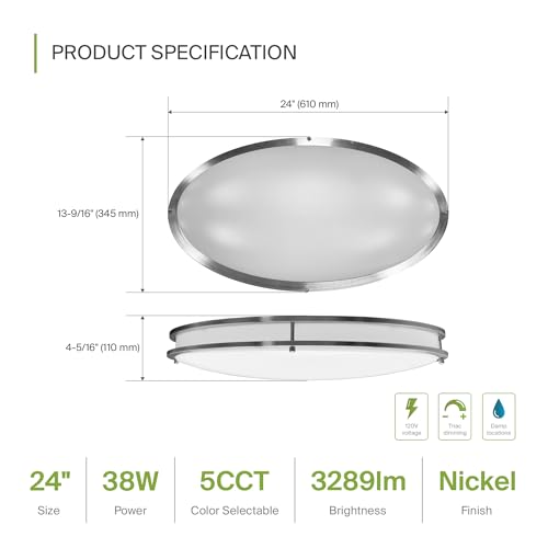 ASD LED 24" Oval Flush Mount Lighting, Close to Ceiling Light Fixture
