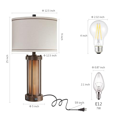Set of 2 Rustic Farmhouse Table Lamps with USB Charging Ports - Brown