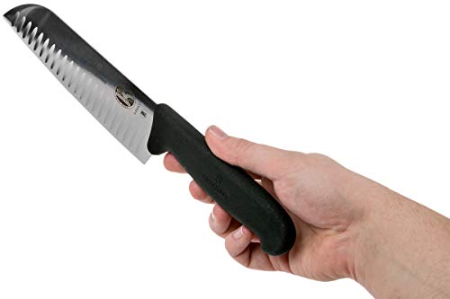 Victorinox 7-Inch Santoku Knife with Granton Blade - Black