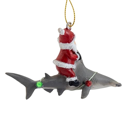 Hammerhead Shark Christmas Tree Ornament Santa Riding Lights Nautical Decor