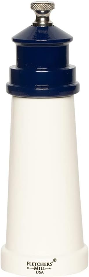 Fletchers' Mill Lighthouse Salt Mill, White/Red - 6 Inch, Adjustable Coarseness Fine to Coarse, MADE IN U.S.A.