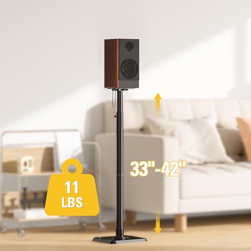 Mounting Dream Height Adjustable Speaker Stands for 9.4" W x 18" H Bookshelf Speakers - 33-42" Telescopic