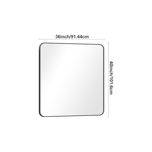 BONEWEI 36x40 Inch Black Rounded Rectangle Wall Mirror - Vanity, Bathroom & Living Room Decor