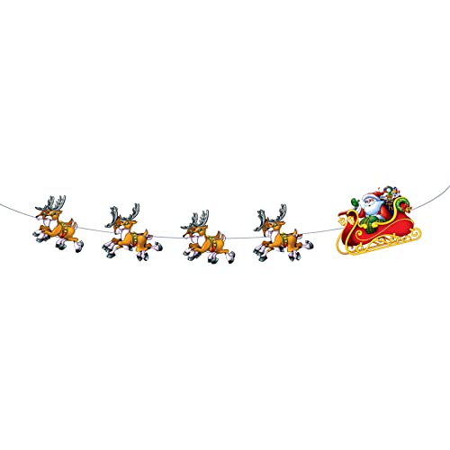 Santa and Reindeer Holiday Streamer - 8 Feet Christmas Decoration for Mantel Wall & Party