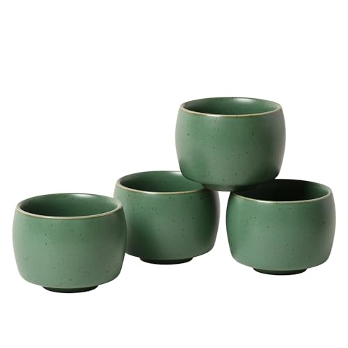 NCQIXIAO Green Rural Style Ceramic Espresso Cups Set of 4, 5oz Coffee Mugs