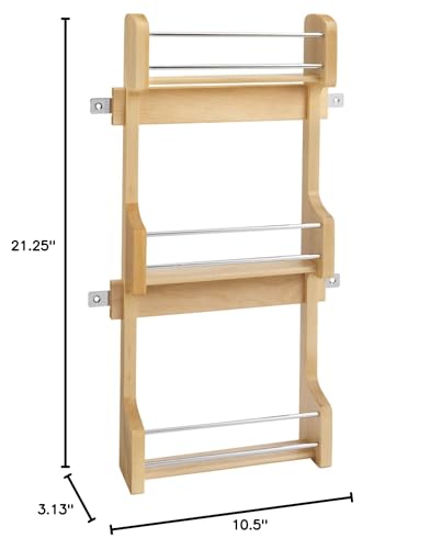 Rev-A-Shelf 15" 3 Tiered Pull Out Shelf Organizer for Kitchen Cabinets, Pantry Storage Spice Seasoning Rack, Door/Wall Mounted, Maple Wood, 4SR-15
