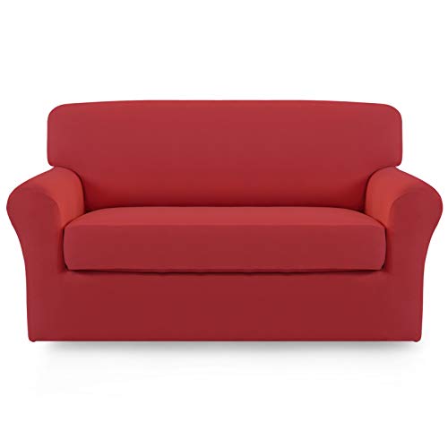Easy-Going 2-Piece Stretch Loveseat Sofa Slipcover, Washable, Medium Christmas Red