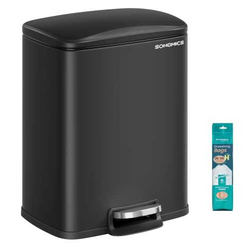 SONGMICS 5.2-Gallon Stainless Steel Step Trash Can - Black
