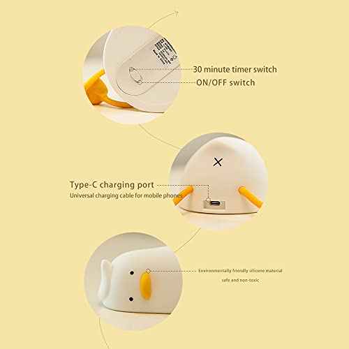 WETSTAR Lying Flat Duck Night Light, LED Squishy Duck Lamp, Cute Light Up Duck, Silicone Dimmable Nursery Nightlight, Rechargeable Bedside Touch Lamp for Breastfeeding,Girls Bedroom Decor