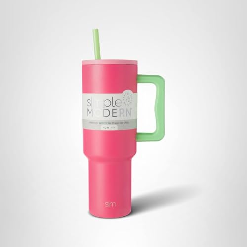 Simple Modern 40 oz Trek Tumbler with Handle and Straw Lid | Cup Holder Friendly Insulated Stainless Steel Travel Mug | Watermelon Splash