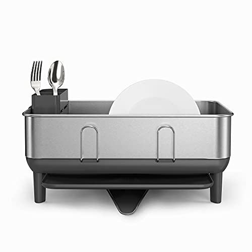Gray Compact Steel Dish Rack for Small Kitchens - 15 x 15.5 x 7.5 Inches