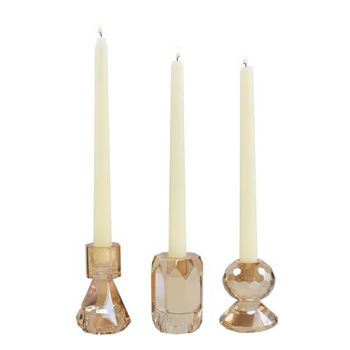 Champagne Amber Crystal Candle Holders Set of 3 for Weddings & Parties