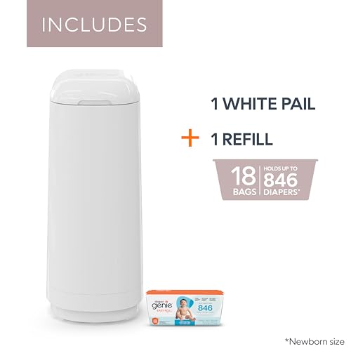 Diaper Genie Essence Diaper Pail with 18 Refill Bags - Odor Locking, No Foot Pedal