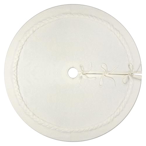 Yuboo Cream Cable Knit Christmas Tree Skirt 36 Inch Boho Farmhouse Decor