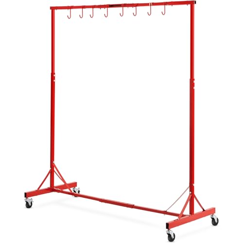 Red Adjustable Automotive Paint Rack with 8 Hooks, 5-7 ft Height, 66 lbs Capacity