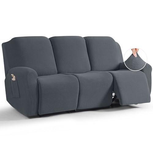 TAOCOCO Grey 3-Seat Recliner Sofa Cover 8-Piece Stretch Slipcover Set