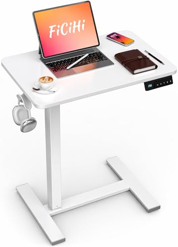 White 24 Inch Small Electric Standing Desk with Mobile Casters & Adjustable Height