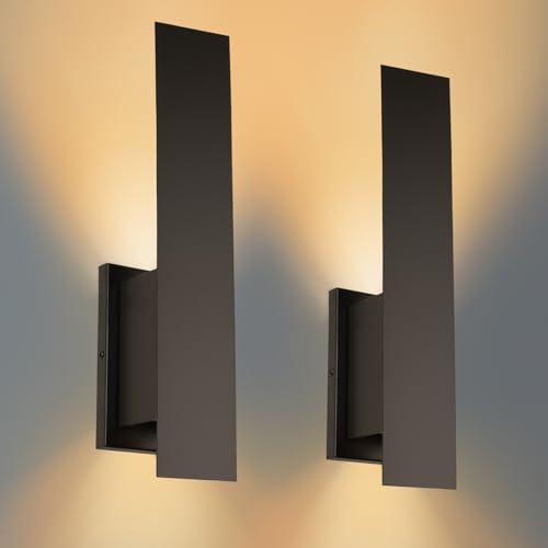 Edwarmlux 2 Pack Modern Indoor Wall Sconces, Up & Down Dimmable Black Wall Lights for Bedroom & Living Room