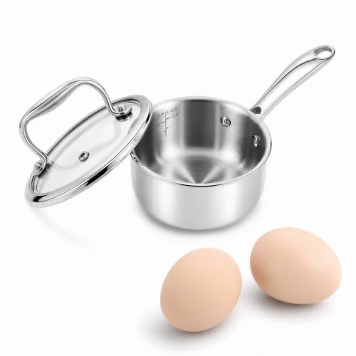 KC-Emier 0.5 Quart Silver Mini Sauce Pan with Lid, Stay-Cool Handle, All Cooktop