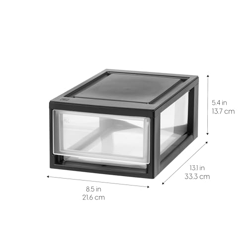 IRIS USA 4-Pack 6 Qt. Small Stackable Drawer Storage Organizers - Black