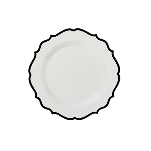 PLASTICPRO 128 Pack Disposable Plastic Plates Set - Elegant White & Black Contemporary Design, Includes 64 Dinner & 64 Salad Plates