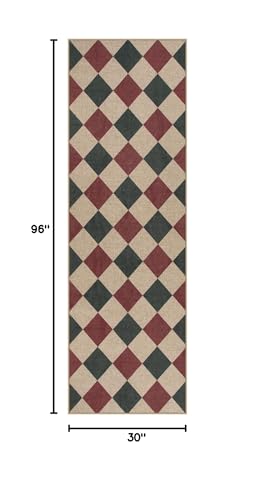 Lahome 2'6" x 8' Red and Green Checkered Christmas Runner Rug Non Slip Entryway Decor