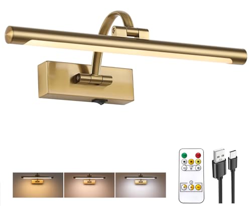 Tassuowell Brass 15.7-inch Wireless Dimmable Picture Light with Remote
