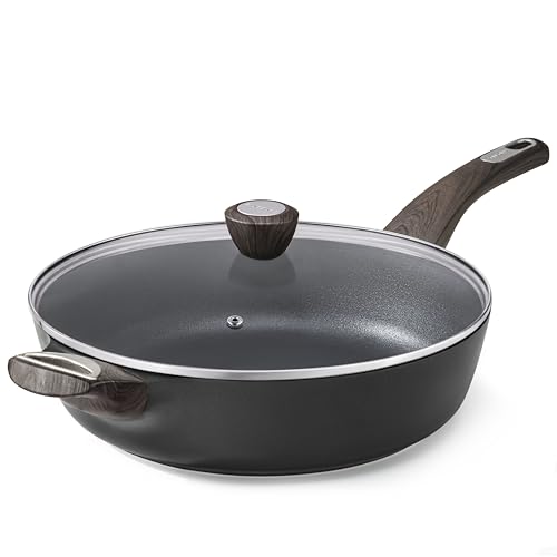 SENSARTE 12-Inch 5 Qt Nonstick Frying Pan with Lid, Black, Induction Compatible