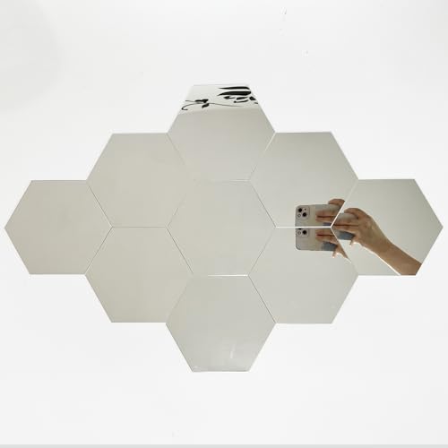 24pcs Silver Hexagon Mirror Acrylic Wall Stickers with Adhesive Art Decal Satin Paper Baby Kids Bedroom Home DIY Decor Removable Stickers (Hexagon Silver)