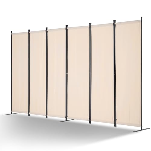 Room Divider 6 Panels Folding Privacy Screen Portable Partition Beige