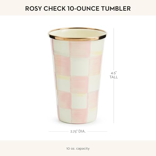 MacKenzie-Childs Rosy Check Enamel Tumbler 10 oz Pink & White
