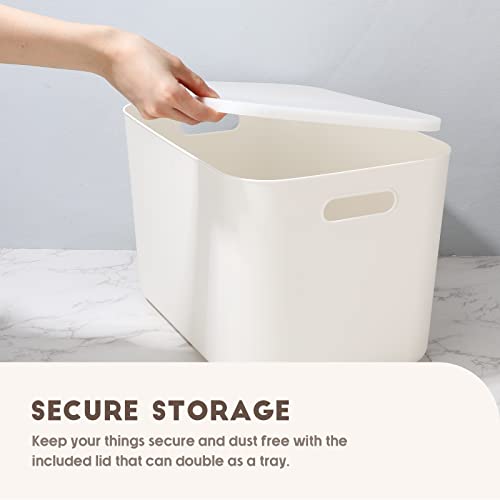 Tuanse 8 Pack White Plastic Storage Bins with Lids 14 x 10.5 x 9.6 in