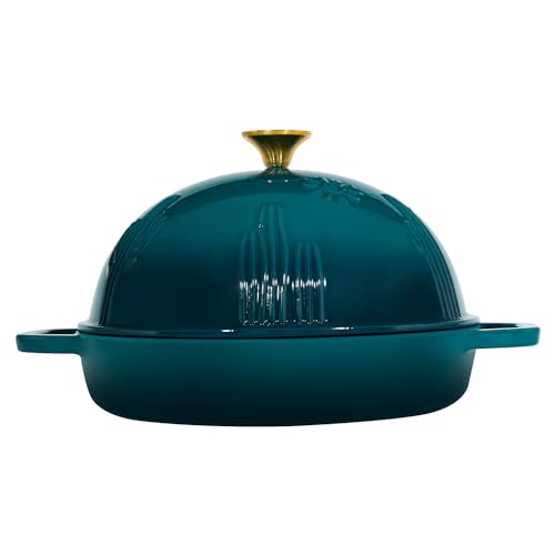 Dark Cyan Cast Iron Bread Oven with Cloche Lid - 9.8 Inch Dutch Oven for Sourdough Baking