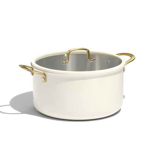 Cream White 8QT Full Clad Tri-Ply Stainless Steel Stock Pot with Lid