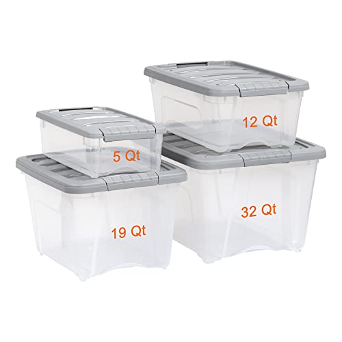 32 Qt. Stackable Plastic Storage Bins with Latching Lids - Set of 6
