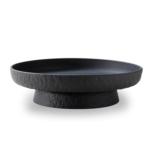Black Granite Inspired Matte Black Fruit Bowl - 11 Inch Pedestal Centerpiece