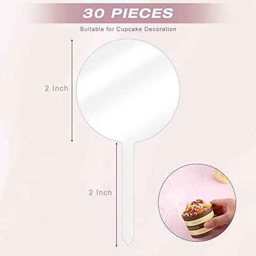 Chunful 30 Pack 2 Inch Circle Acrylic Custom Cupcake Topper, DIY Clear Blank Cake Personalized Cupcake Topper with Sticks for Birthday Party, Christmas, Halloween, Wedding, Baby Shower Cake Decoration
