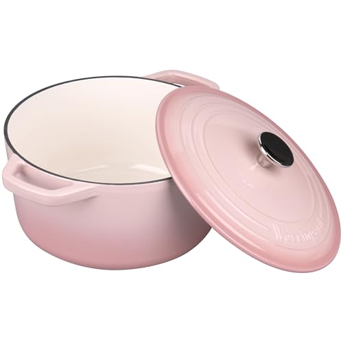 6 Qt Pink Cast Iron Dutch Oven with Lid for Bread Baking & Cooking - Sourdough Bread Supplies Set - VORRINGARD