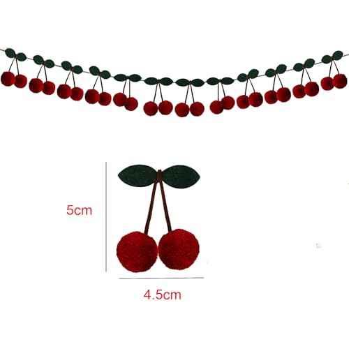 3 Pack Cherry Garland Decoration Felt Cherries Birthday Garlands Banner DIY Fruit Hanging Decorations Home Decor Garland Decorations for Christmas Birthday Wedding Fireplace Decor
