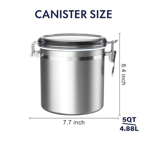 ENLOY Large 165oz Stainless Steel Airtight Food Storage Canister with Clear Lid