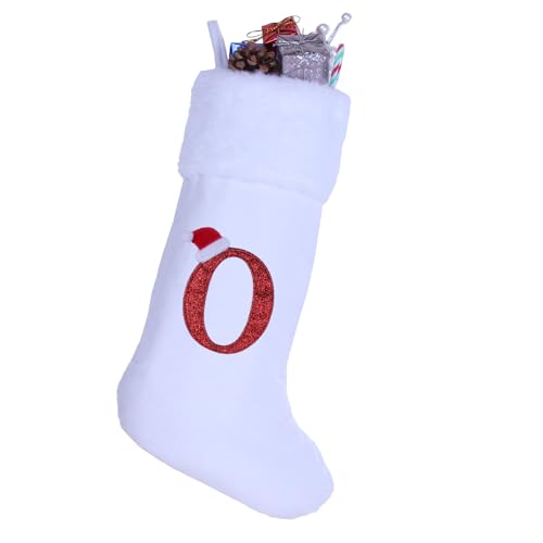Sailup 20 Inch Monogram Christmas Stocking with Letter O - White Velvet & Plush Cuff