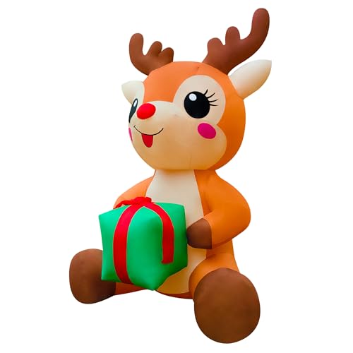 Christmas Reindeer 12ft Sitting Inflatable with Gift Box - EEkiiqi Outdoor LED Yard Decor