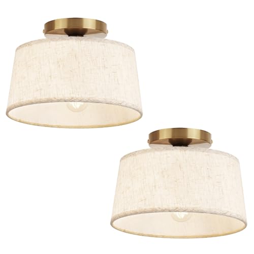 Beige 2 Pack Modern Ceiling Light Fixture 10 Inch Semi Flush Mount with Linen Shade