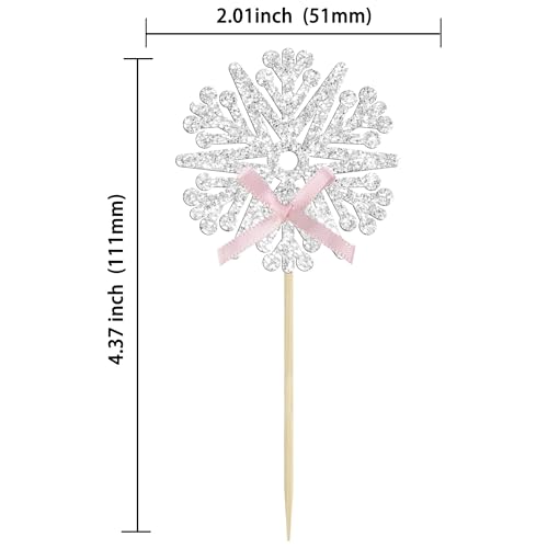 Pink Snowflake Cupcake Toppers 24Pcs Glitter Snowflake Cake Decorations Baby Shower Gender Reveal Winter Christmas Ephlyn