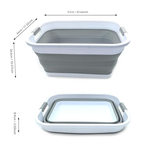 SAMMART 41L Grey Collapsible Plastic Laundry Basket - Foldable Storage Bin