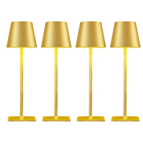 Gold Rechargeable Cordless Table Lamps Set of 4 - Outdoor & Indoor Portable Lighting