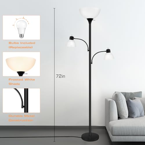 Black 72-Inch Tall Torchiere Floor Lamp for Living Room - Sturdy, Adjustable Lighting